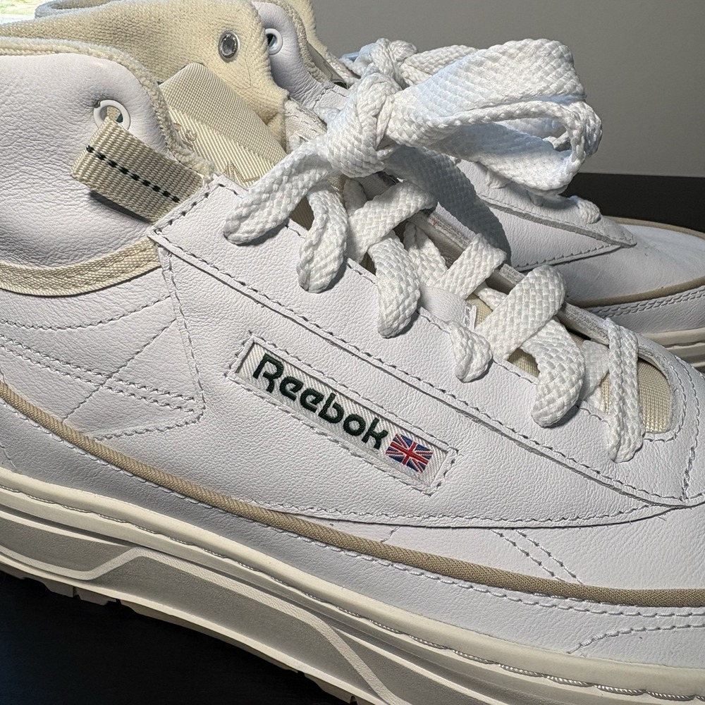 Reebok Club C Geo Mid Womens White Leather Lace Up Lifestyle Sneakers Shoes - Picture 6 of 7